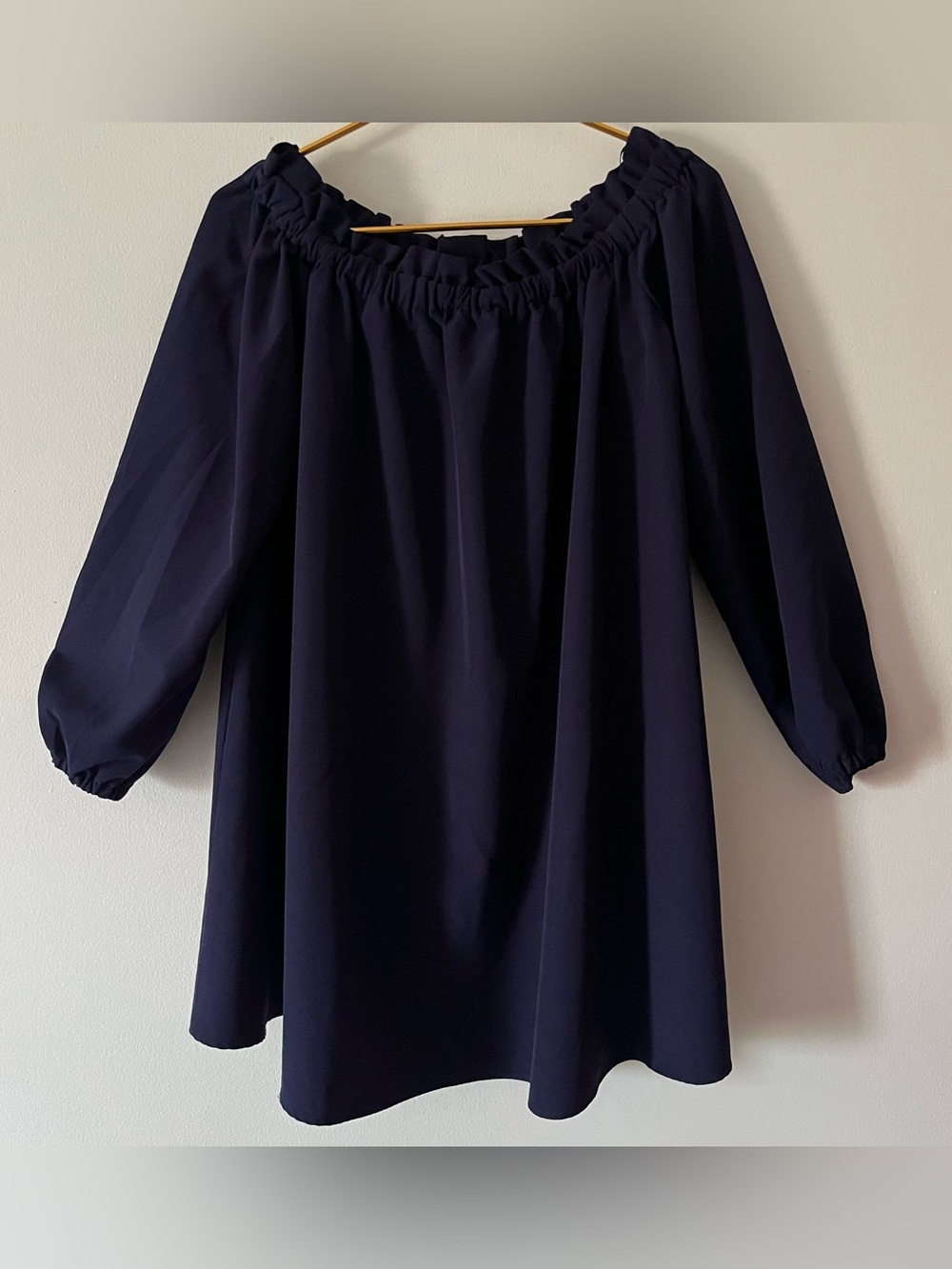 IXIAH Navy Blue Off Shoulder Ruffle Long Sleeve Tent Style Minu Dress Size 6